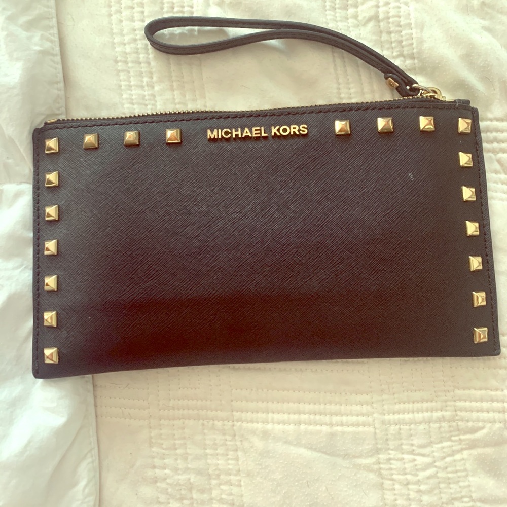 Michael Kors Black wristlet with gold studs